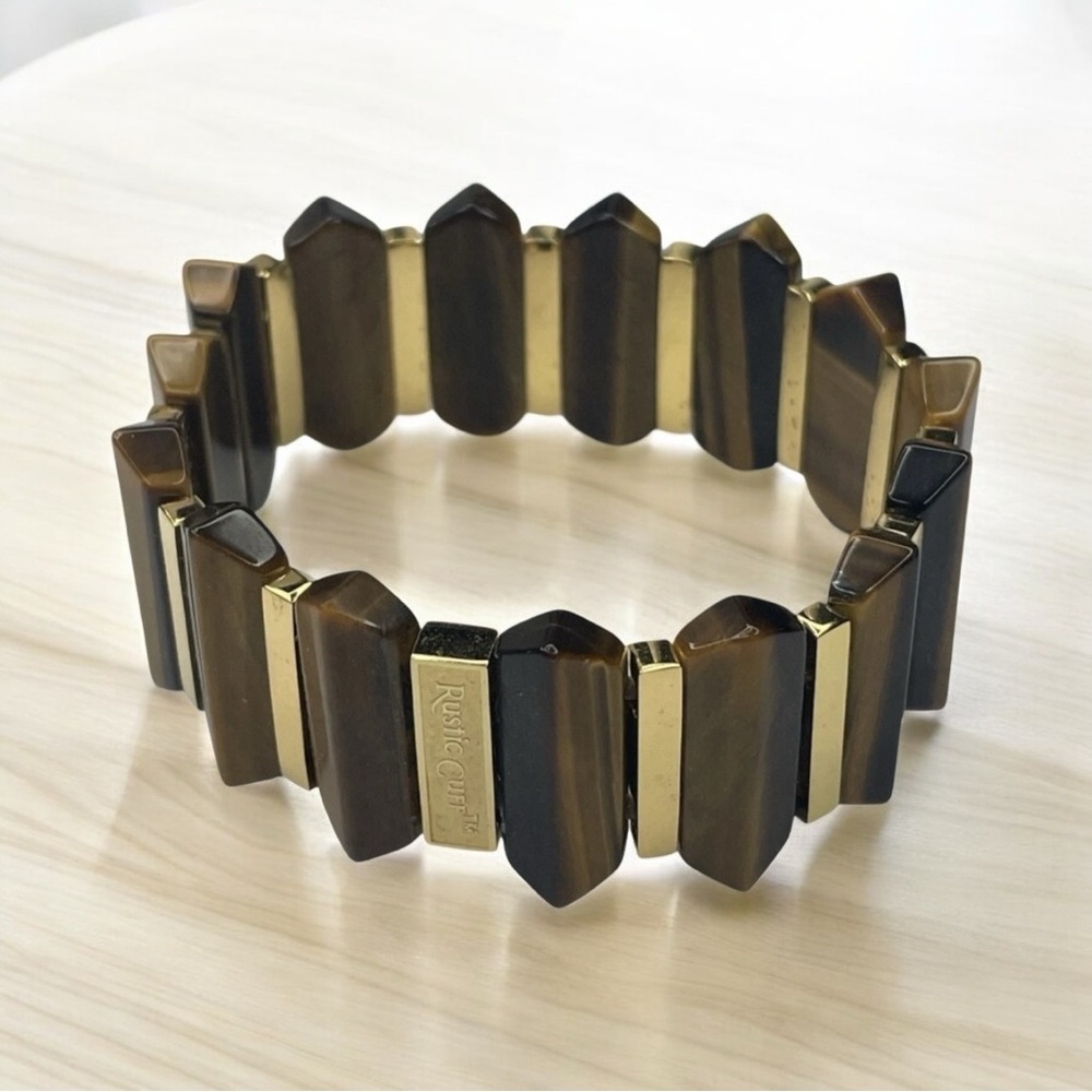 Rustic Cuff Gold Tiger's Eye Bracelet with Pouch 1469